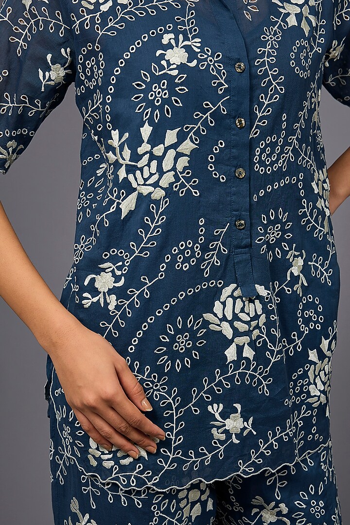 Space Ecru handloom Cotton Thread Embroidered Top by Peachoo at Pernia's Pop Up Shop