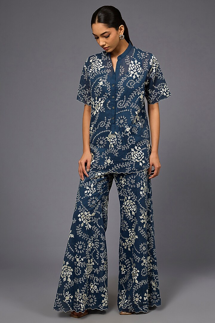 Space Ecru handloom Cotton Thread Embroidered Top by Peachoo at Pernia's Pop Up Shop