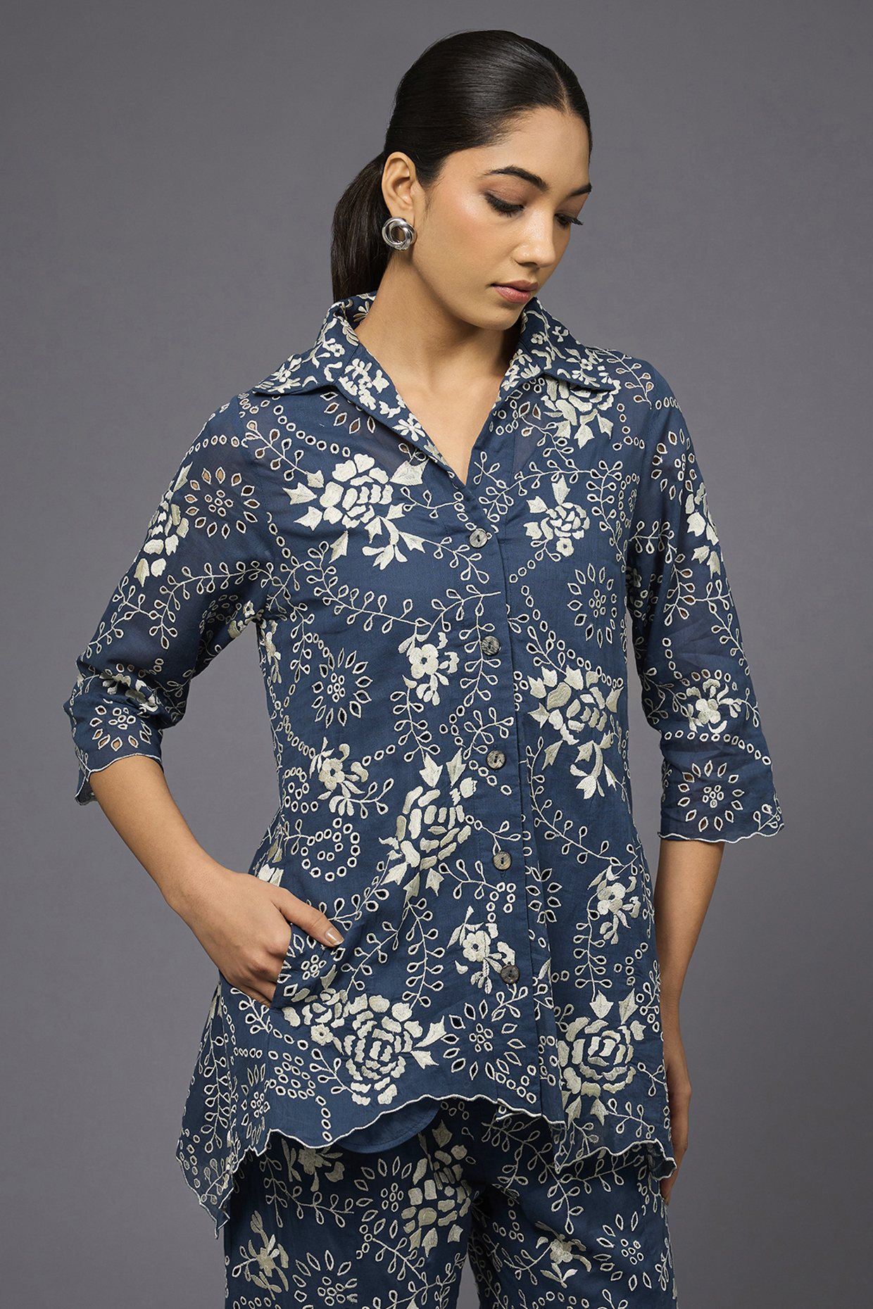 Space Ecru Handloom Cotton Thread Embroidered Jacket by Peachoo at Pernia's Pop Up Shop