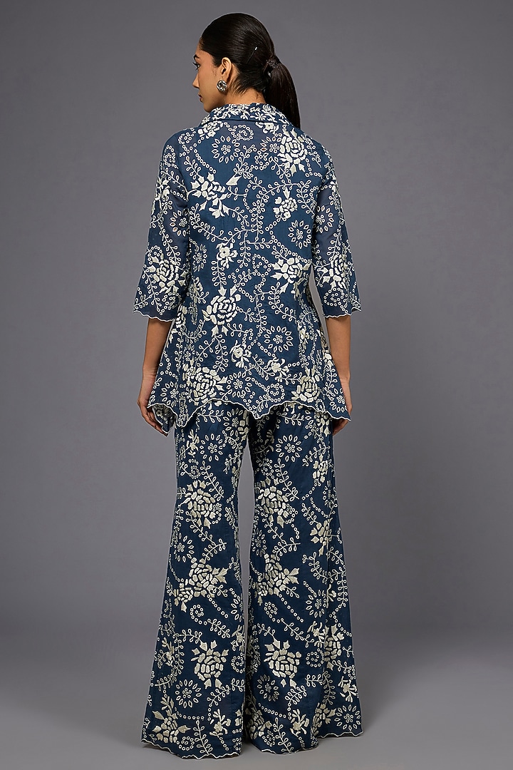 Space Ecru Handloom Cotton Thread Embroidered Jacket by Peachoo at Pernia's Pop Up Shop