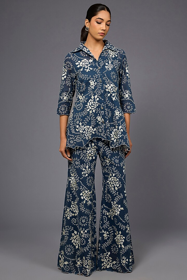 Space Ecru Handloom Cotton Thread Embroidered Jacket by Peachoo at Pernia's Pop Up Shop