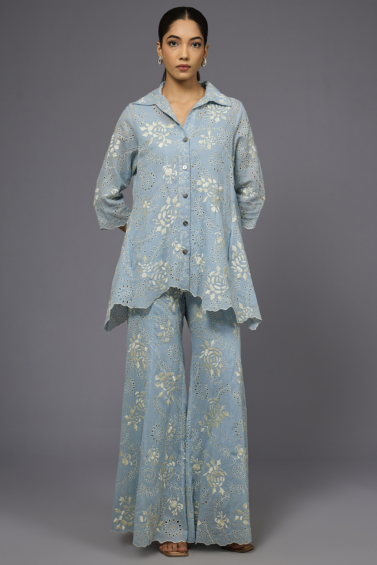 Ice Ecru Handloom Cotton Thread Embroidered Jacket by Peachoo at Pernia's Pop Up Shop