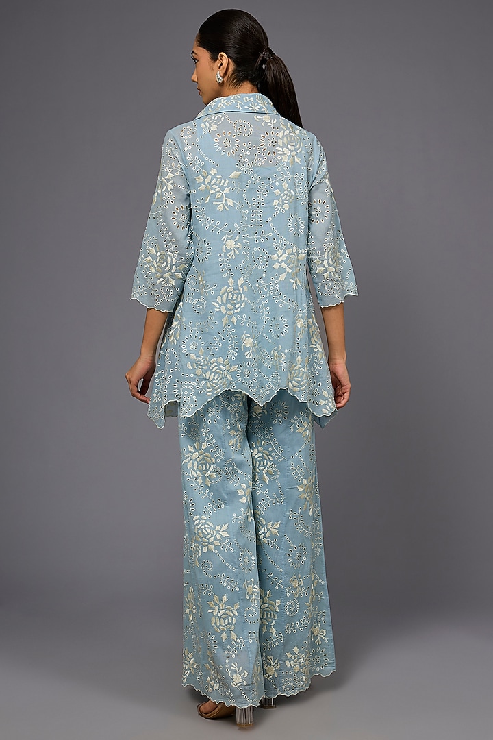Ice Ecru Handloom Cotton Thread Embroidered Jacket by Peachoo at Pernia's Pop Up Shop