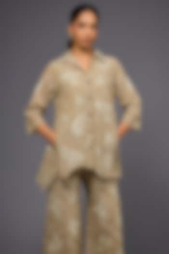 Natural Ecru Handloom Cotton Thread Embroidered Jacket by Peachoo at Pernia's Pop Up Shop