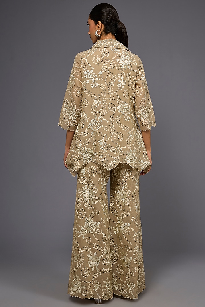 Natural Ecru Handloom Cotton Thread Embroidered Jacket by Peachoo at Pernia's Pop Up Shop