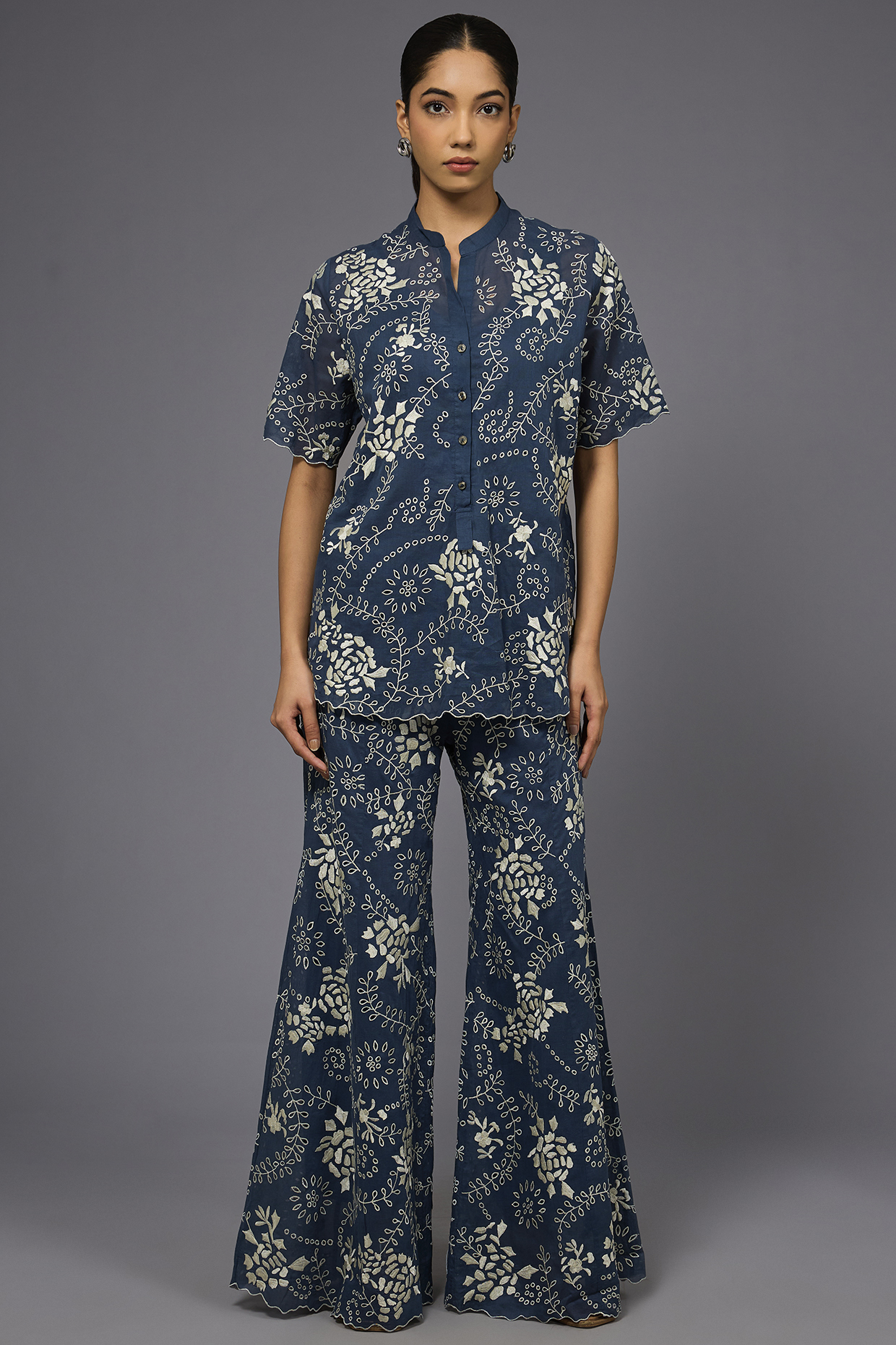 Space Ecru Handloom Cotton Thread Embroidered Pant by Peachoo at Pernia's Pop Up Shop