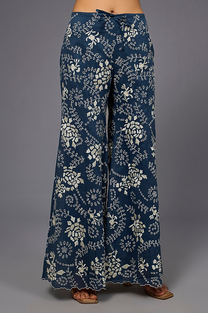 Space Ecru Handloom Cotton Thread Embroidered Pant by Peachoo at Pernia's Pop Up Shop
