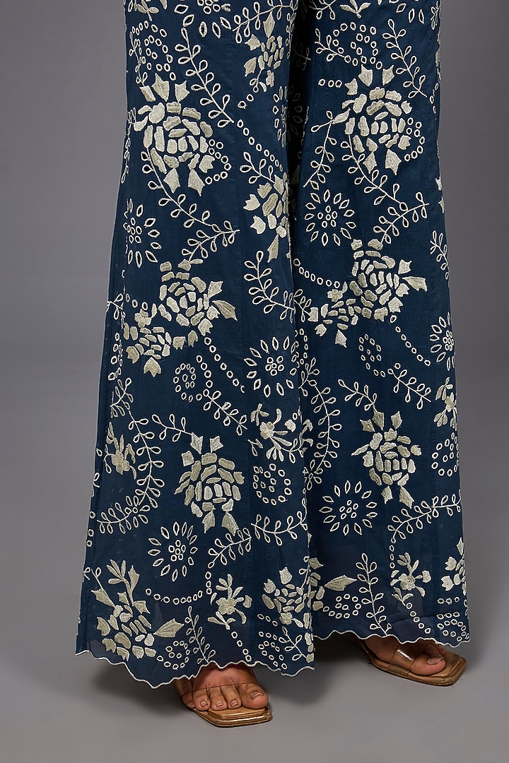 Space Ecru Handloom Cotton Thread Embroidered Pant by Peachoo at Pernia's Pop Up Shop