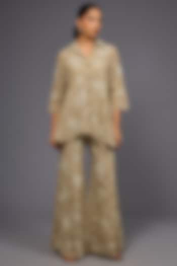 Natural Ecru Handloom Cotton Thread Embroidered Pant by Peachoo at Pernia's Pop Up Shop