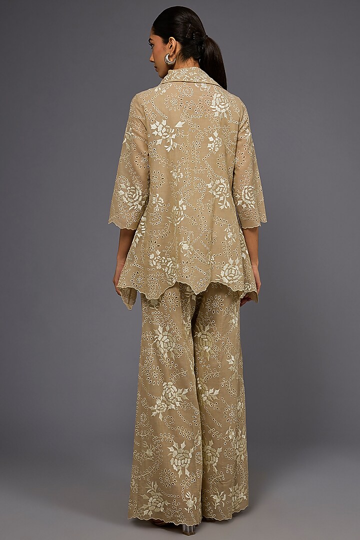 Natural Ecru Handloom Cotton Thread Embroidered Pant by Peachoo at Pernia's Pop Up Shop