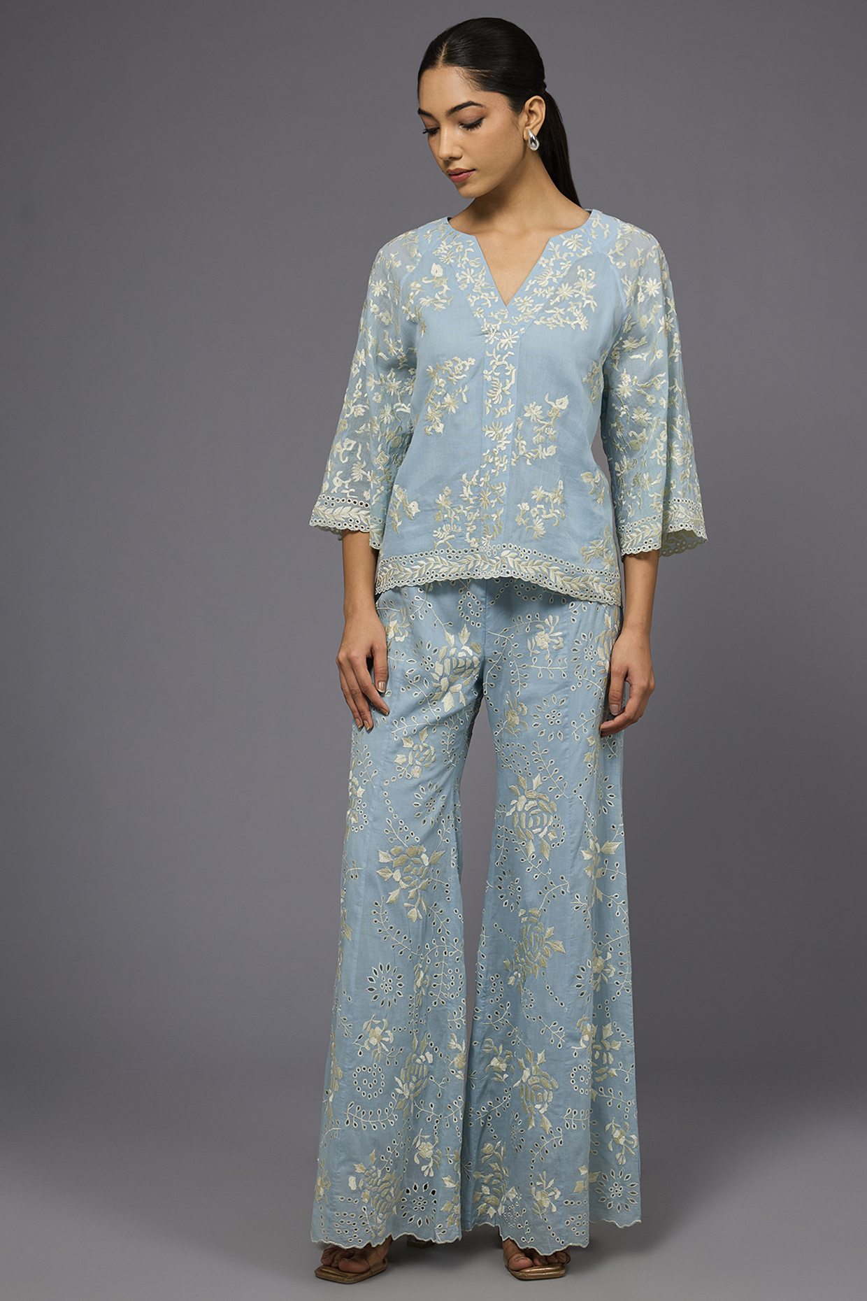 Ice Ecru Handloom Cotton Thread Embroidered Pant by Peachoo at Pernia's Pop Up Shop