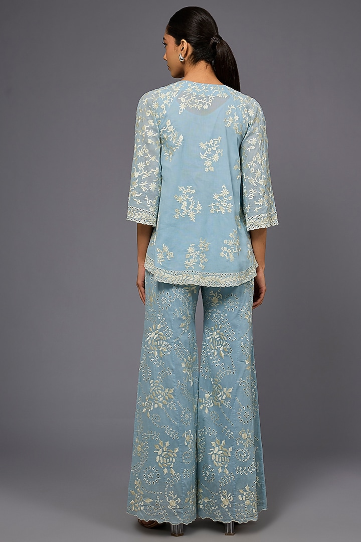 Ice Ecru Handloom Cotton Thread Embroidered Pant by Peachoo at Pernia's Pop Up Shop