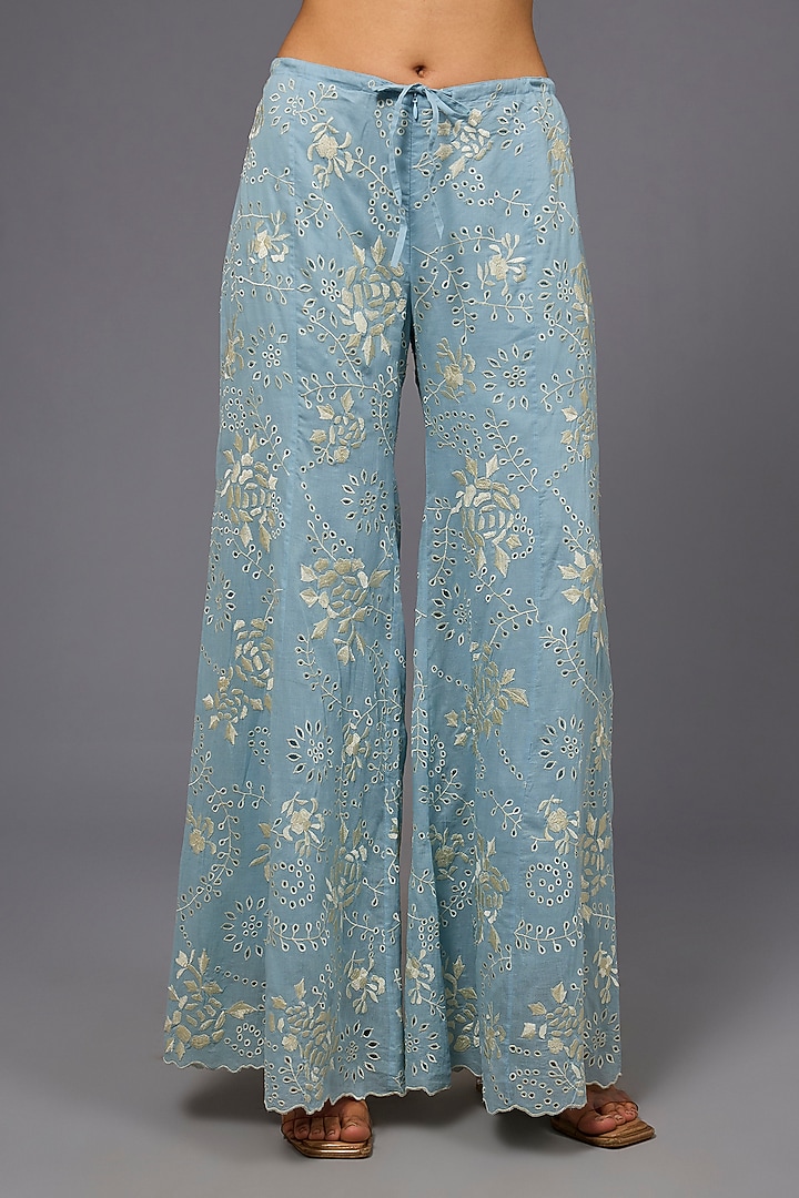 Ice Ecru Handloom Cotton Thread Embroidered Pant by Peachoo at Pernia's Pop Up Shop