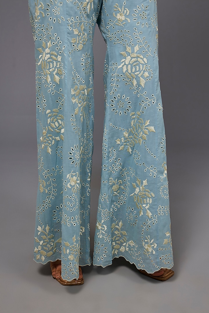 Ice Ecru Handloom Cotton Thread Embroidered Pant by Peachoo at Pernia's Pop Up Shop