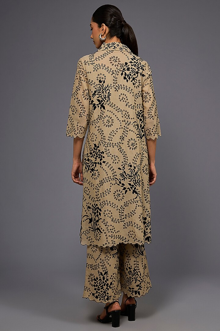 Natural Black Handloom Cotton Thread Embroidered Long Shirt by Peachoo at Pernia's Pop Up Shop