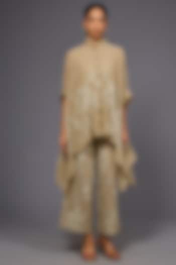 Natural Ecru Handloom Cotton Thread Embroidered Pant by Peachoo at Pernia's Pop Up Shop