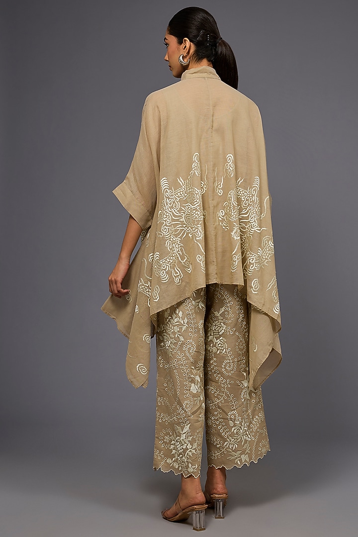 Natural Ecru Handloom Cotton Thread Embroidered Pant by Peachoo at Pernia's Pop Up Shop