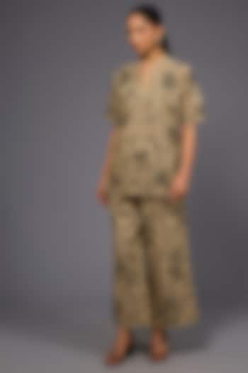 Natural Black Handloom Cotton Thread Embroidered Pant by Peachoo at Pernia's Pop Up Shop