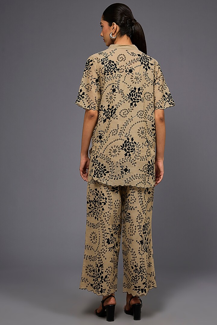Natural Black Handloom Cotton Thread Embroidered Pant by Peachoo at Pernia's Pop Up Shop