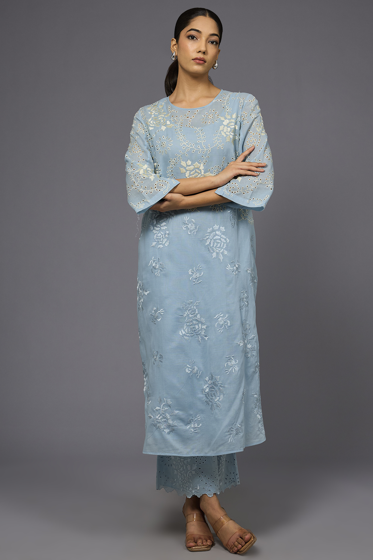 Ice Ecru Handloom Cotton Thread Embroidered Pant by Peachoo at Pernia's Pop Up Shop