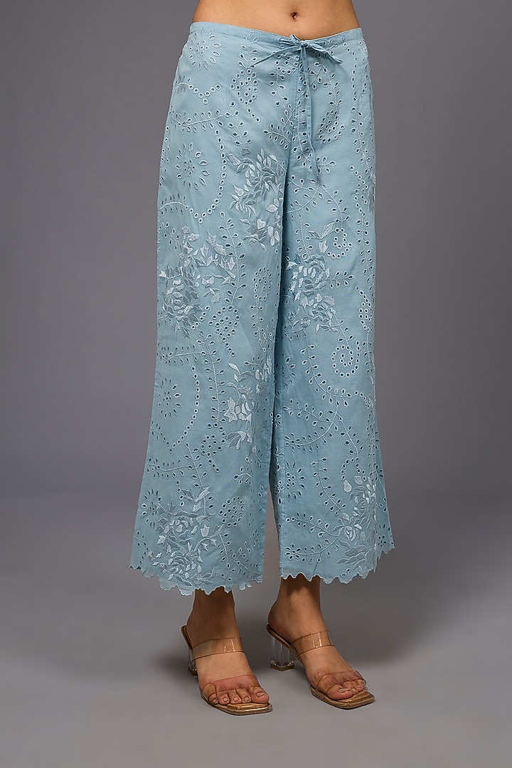 Ice Ecru Handloom Cotton Thread Embroidered Pant by Peachoo at Pernia's Pop Up Shop