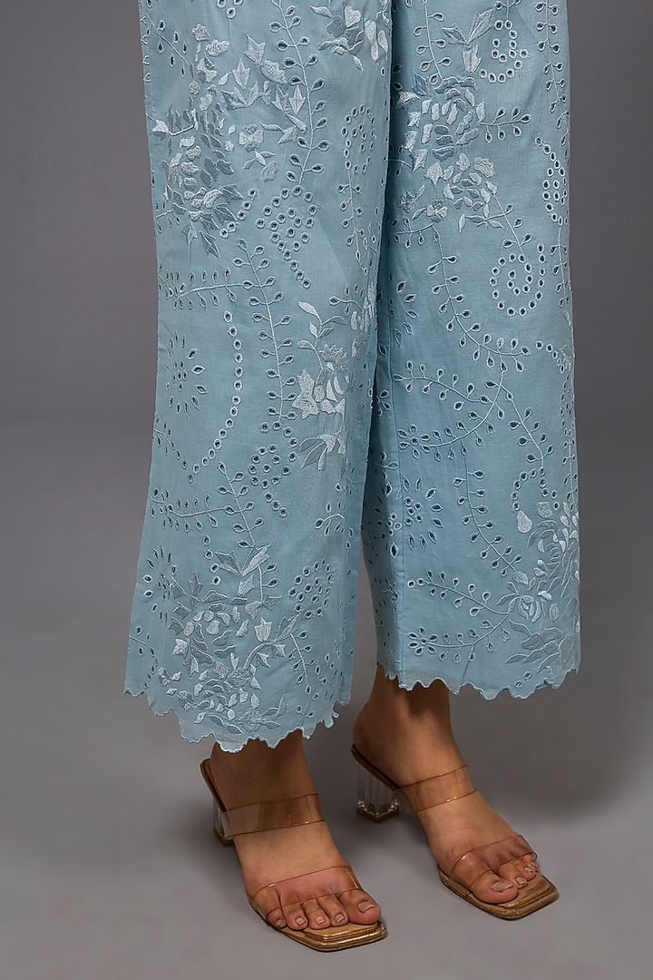 Ice Ecru Handloom Cotton Thread Embroidered Pant by Peachoo at Pernia's Pop Up Shop