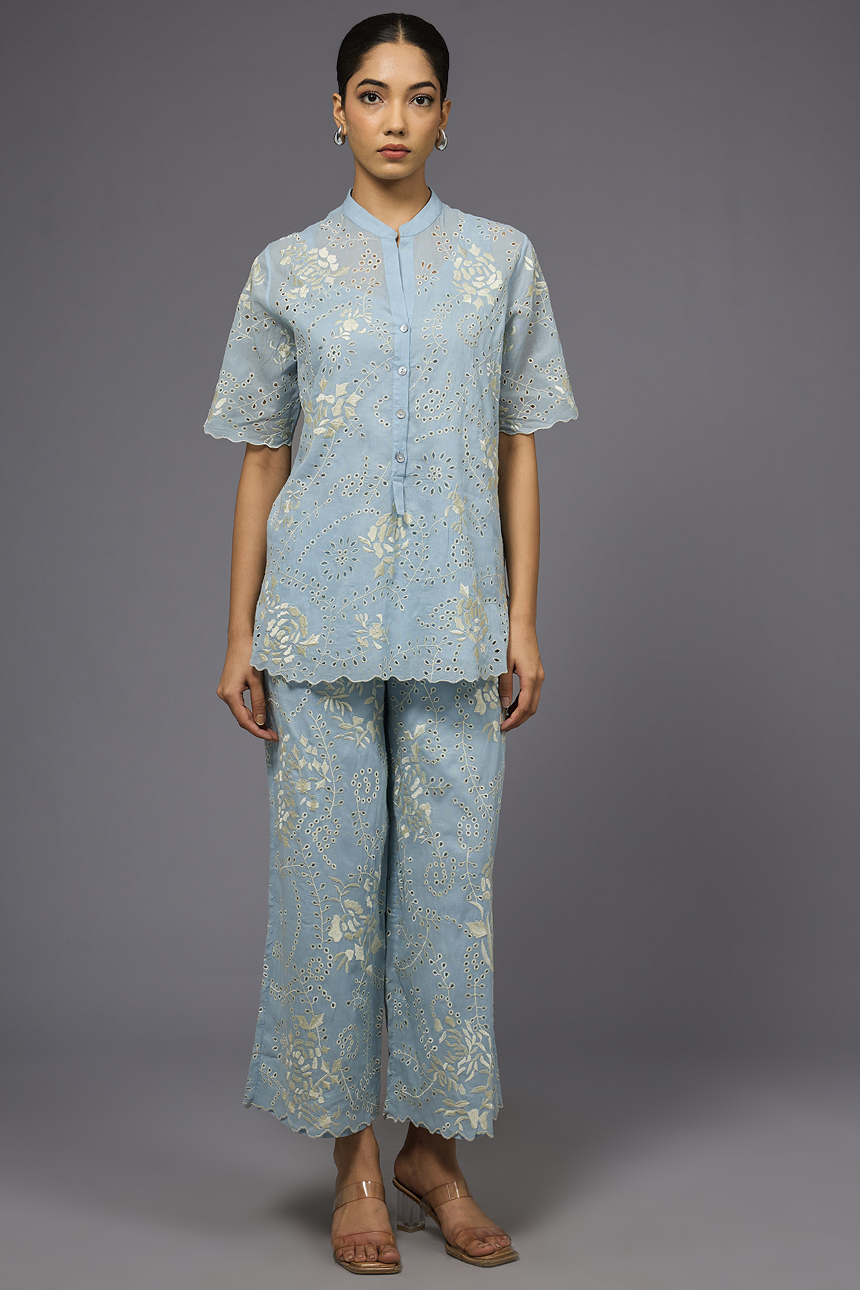 Ice Ecru Handloom Cotton Thread Embroidered Pant by Peachoo at Pernia's Pop Up Shop
