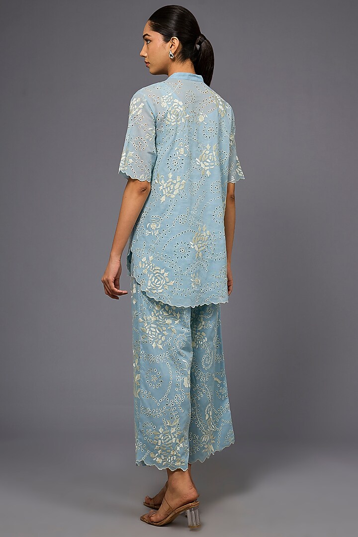 Ice Ecru Handloom Cotton Thread Embroidered Pant by Peachoo at Pernia's Pop Up Shop