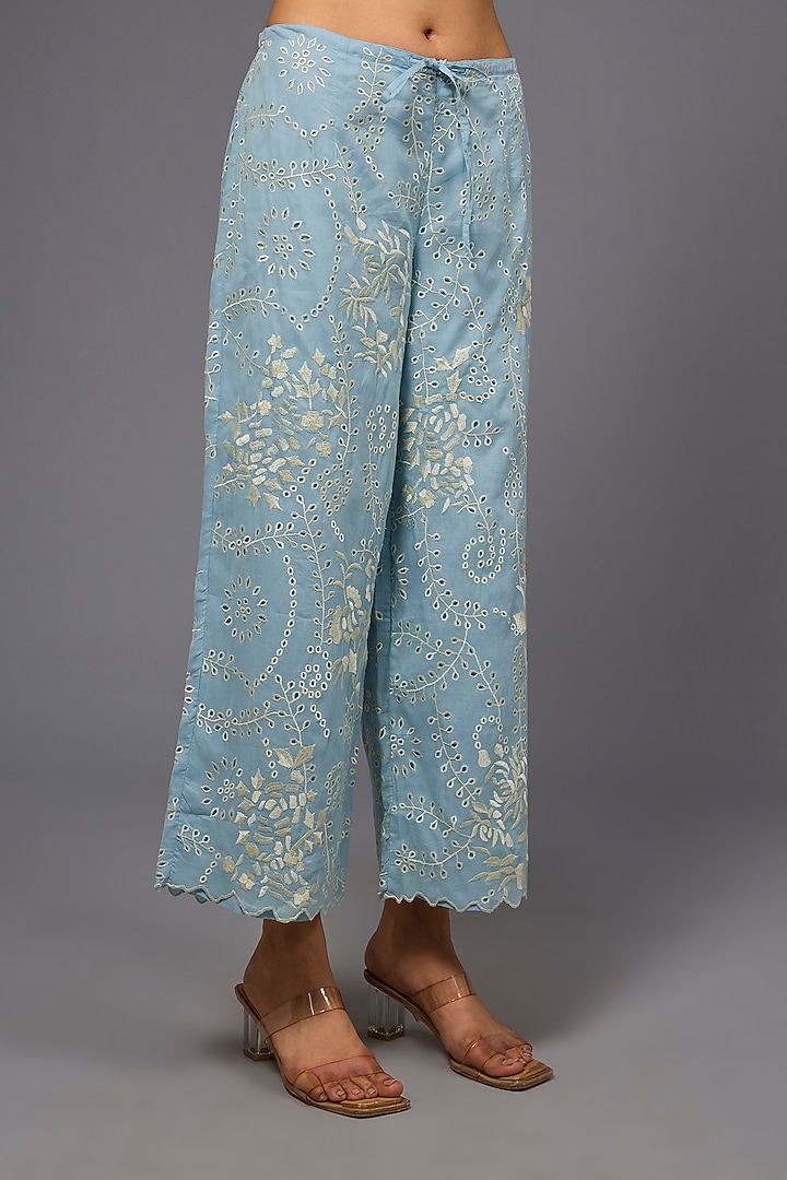 Ice Ecru Handloom Cotton Thread Embroidered Pant by Peachoo at Pernia's Pop Up Shop