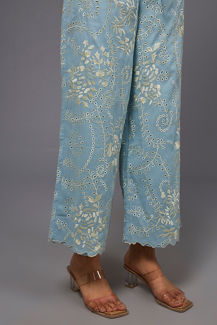 Ice Ecru Handloom Cotton Thread Embroidered Pant by Peachoo at Pernia's Pop Up Shop