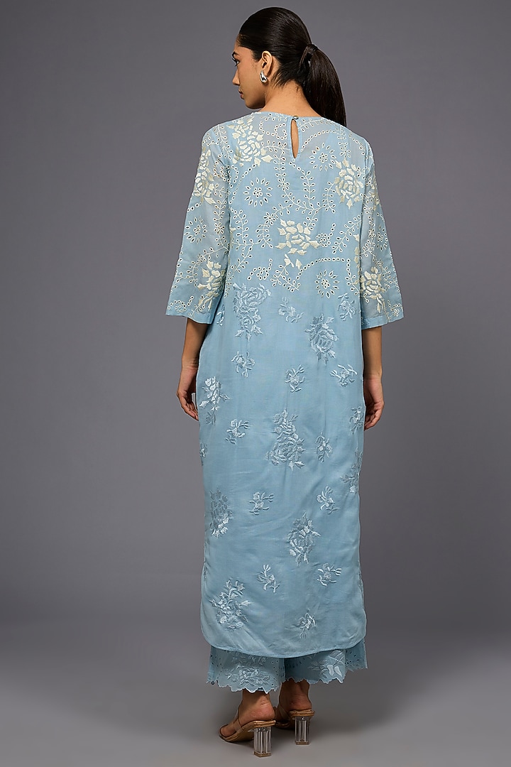 Ice Ecru Handloom Cotton Thread Embroidered Kurta by Peachoo at Pernia's Pop Up Shop