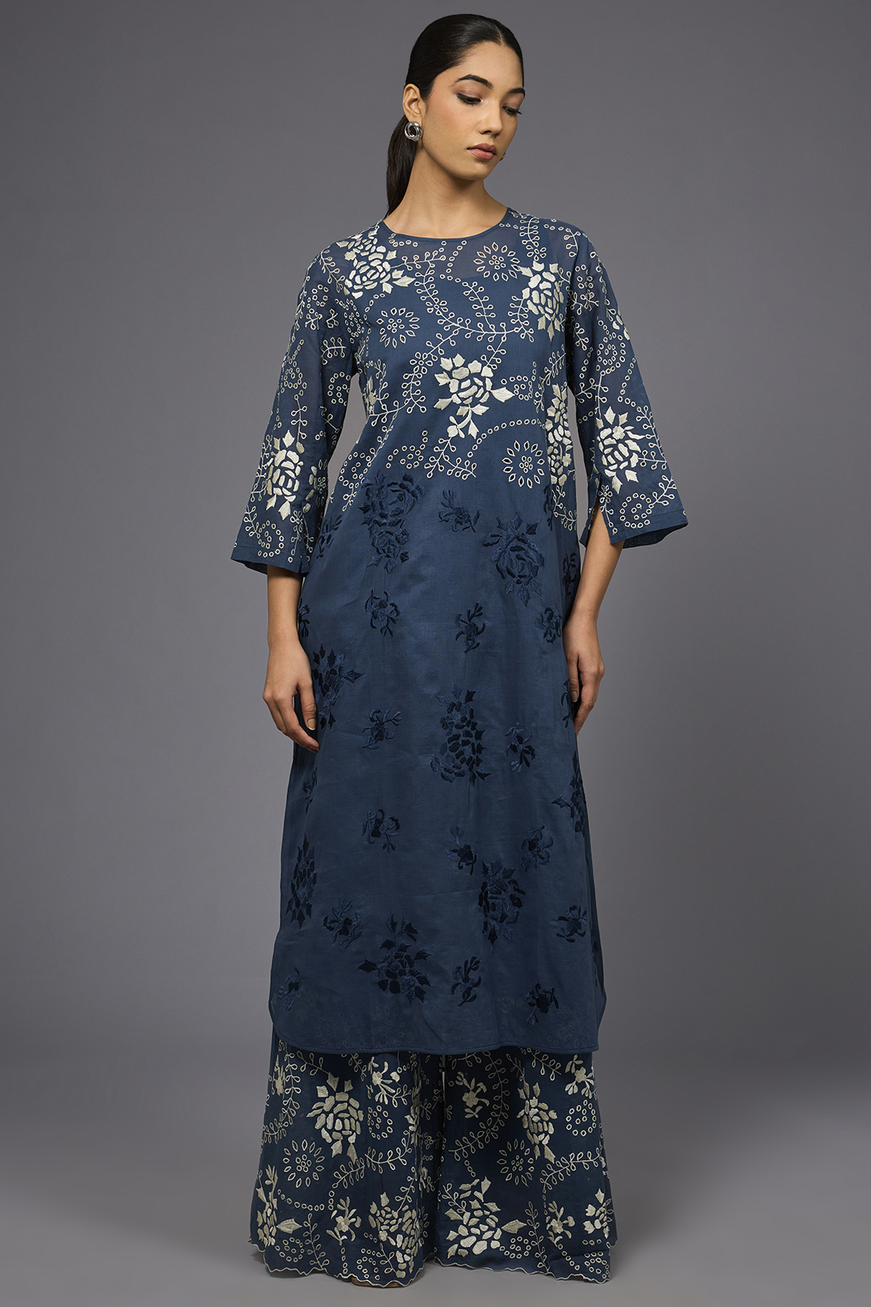 Space Ecru Handloom Cotton Thread Embroidered Kurta by Peachoo at Pernia's Pop Up Shop