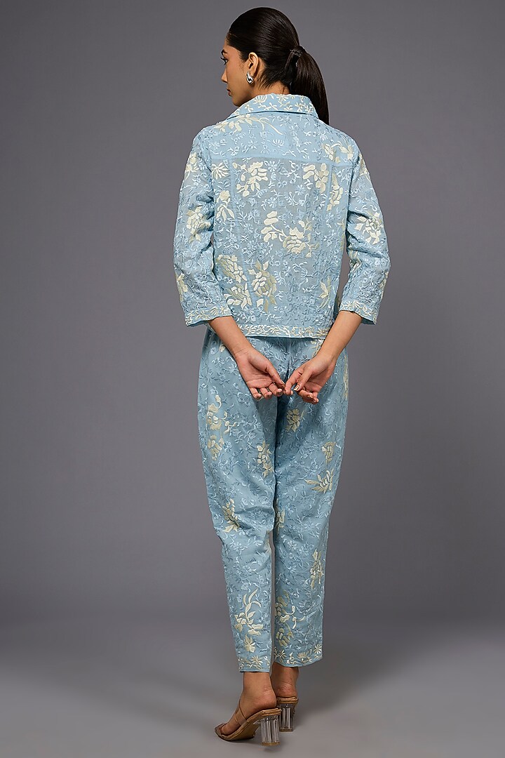 Ice Ecru Handloom Cotton Thread Embroidered Jacket by Peachoo at Pernia's Pop Up Shop