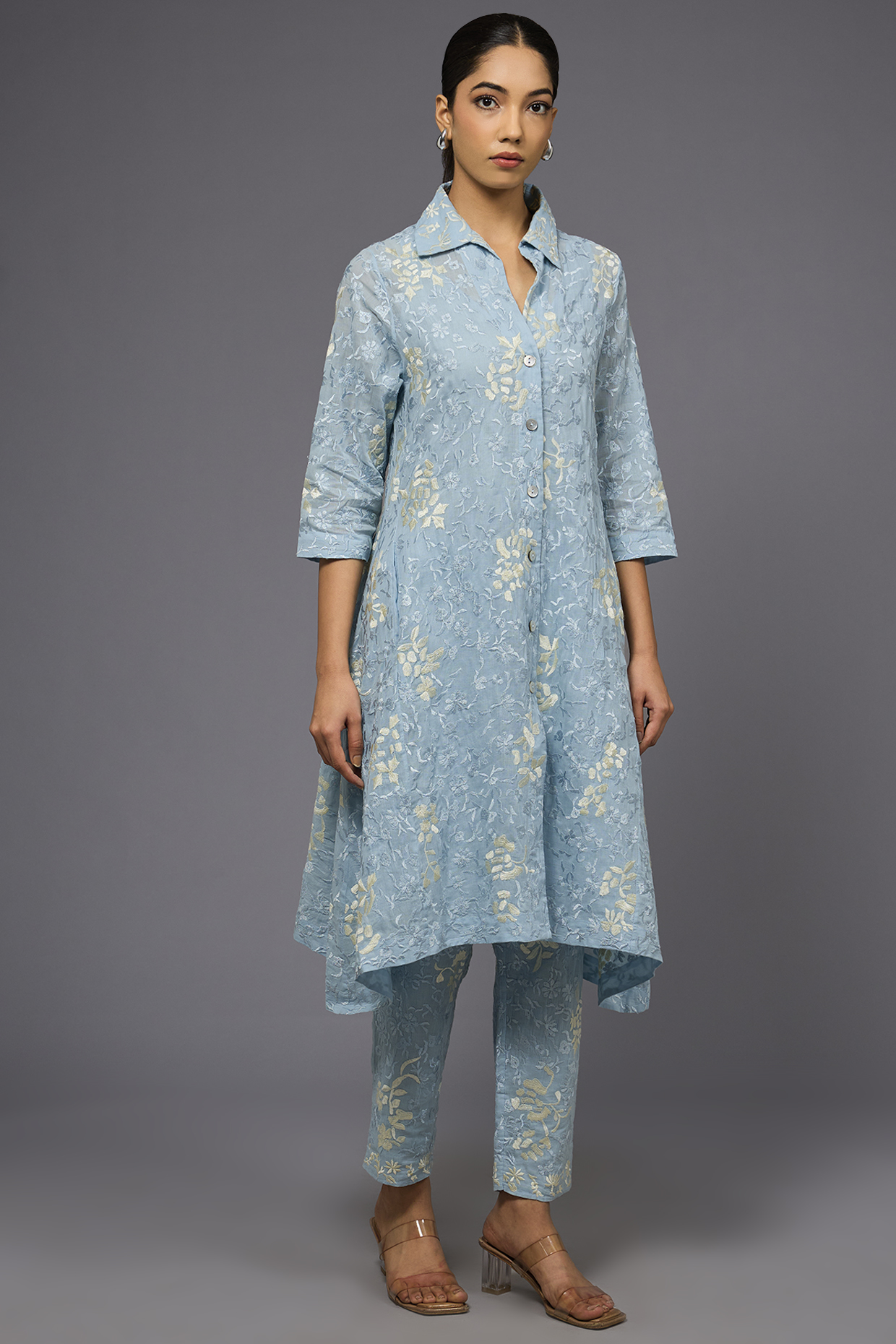 Ice Ecru Handloom Cotton Thread Embroidered Pant by Peachoo at Pernia's Pop Up Shop