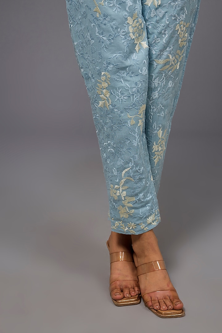 Ice Ecru Handloom Cotton Thread Embroidered Pant by Peachoo at Pernia's Pop Up Shop