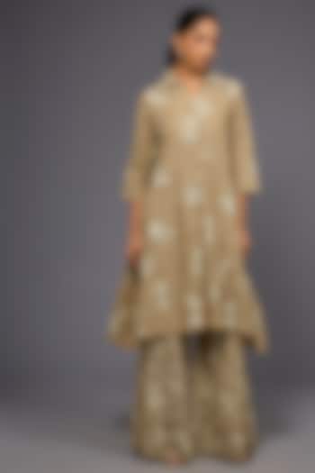Natural Ecru Handloom Cotton Thread Embroidered Jacket by Peachoo at Pernia's Pop Up Shop