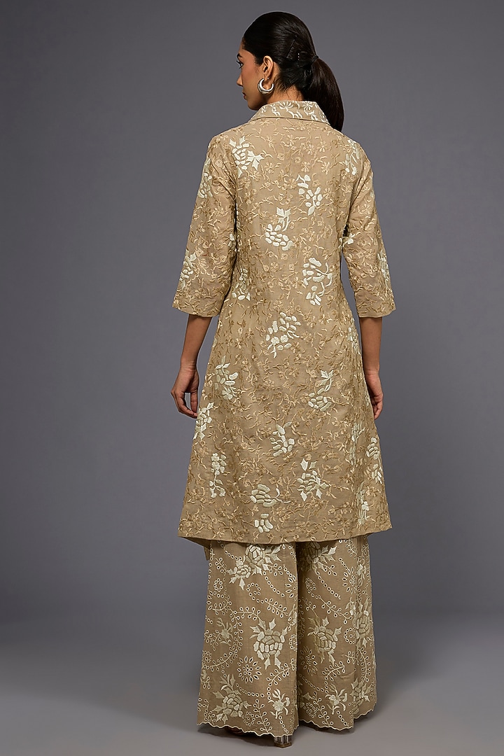 Natural Ecru Handloom Cotton Thread Embroidered Jacket by Peachoo at Pernia's Pop Up Shop
