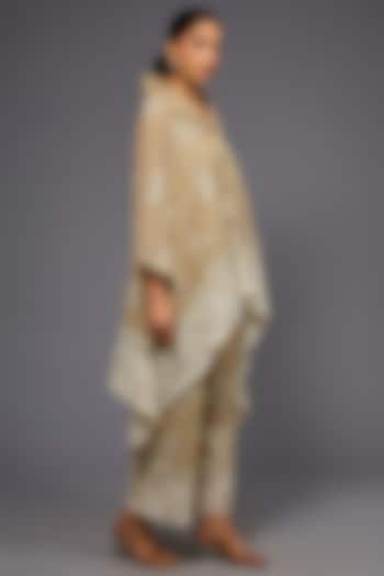 Natural Ecru Handloom Cotton Thread Embroidered Cape by Peachoo at Pernia's Pop Up Shop