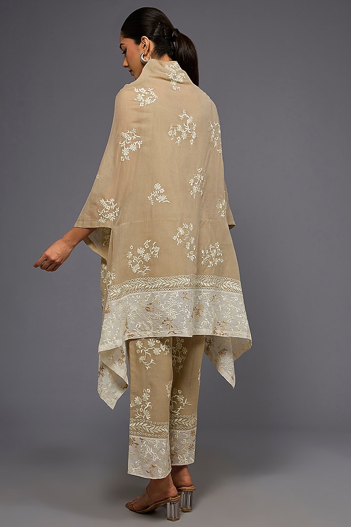 Natural Ecru Handloom Cotton Thread Embroidered Cape by Peachoo at Pernia's Pop Up Shop