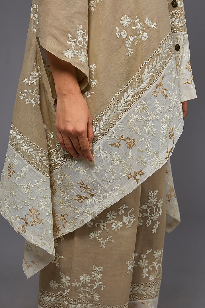 Natural Ecru Handloom Cotton Thread Embroidered Cape by Peachoo at Pernia's Pop Up Shop