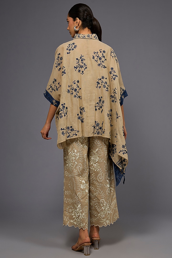 Natural & Black Handloom Cotton Thread Embroidered Shirt by Peachoo at Pernia's Pop Up Shop