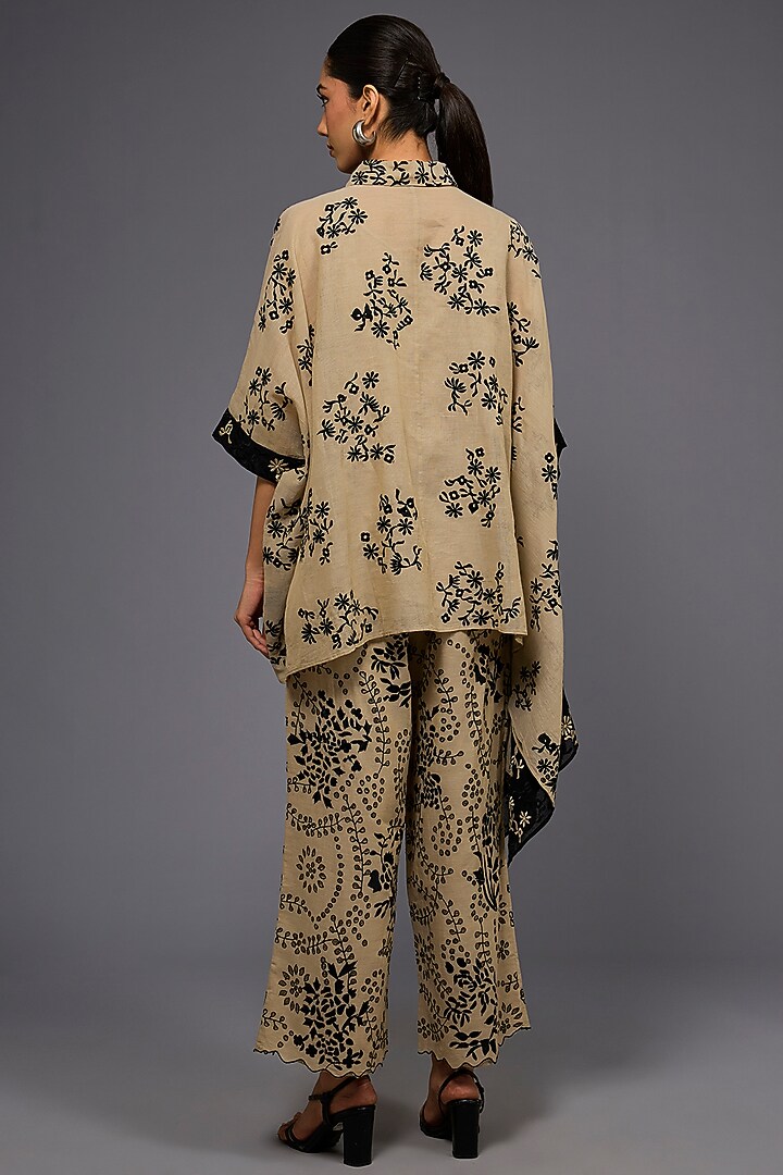 Natural & Black Handloom Cotton Thread Embroidered Shirt by Peachoo at Pernia's Pop Up Shop