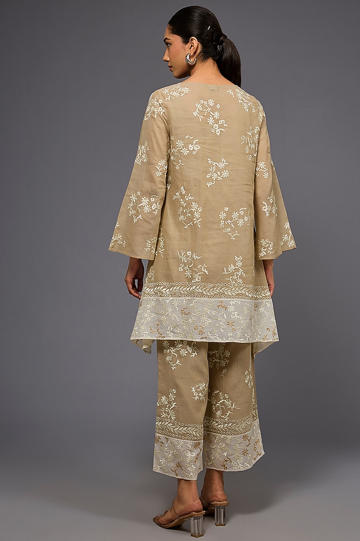 Natural Ecru Handloom Cotton Thread Embroidered Tunic by Peachoo at Pernia's Pop Up Shop