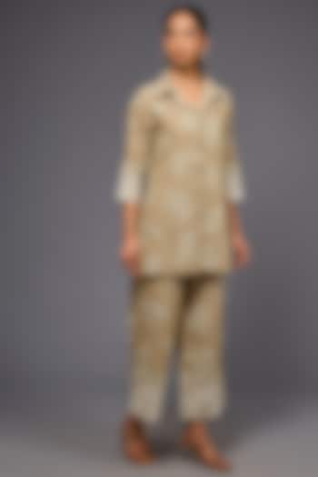 Natural Ecru Handloom Cotton Thread Embroidered Pants by Peachoo at Pernia's Pop Up Shop