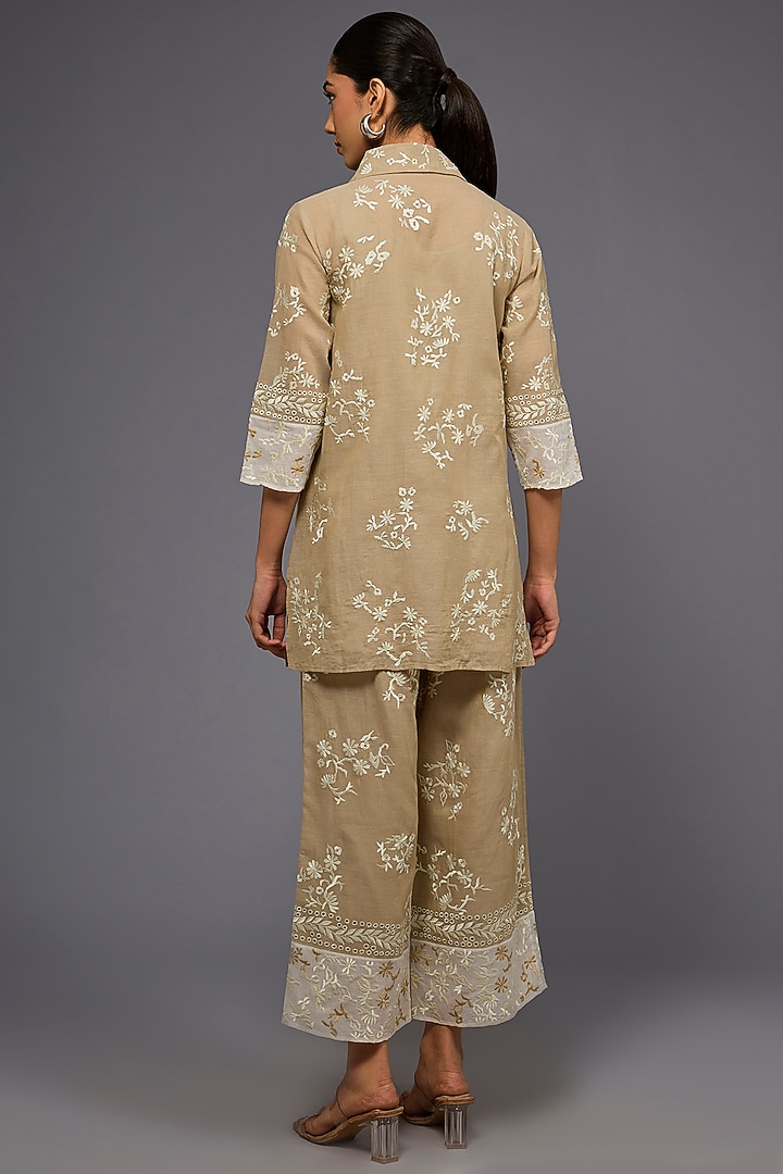 Natural Ecru Handloom Cotton Thread Embroidered Pants by Peachoo at Pernia's Pop Up Shop