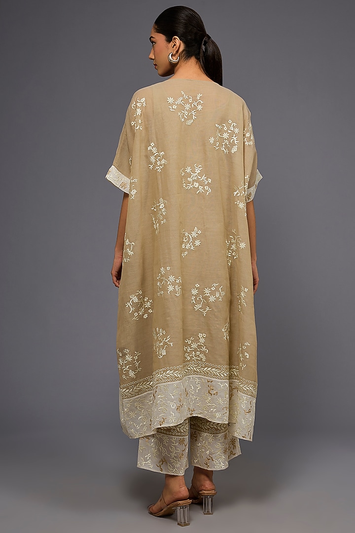 Natural Ecru Handloom Cotton Thread Embroidered Kaftan by Peachoo at Pernia's Pop Up Shop
