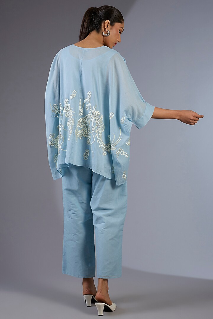 Ice Blue Cotton Thread Embroidered Handloom Top by Peachoo at Pernia's Pop Up Shop