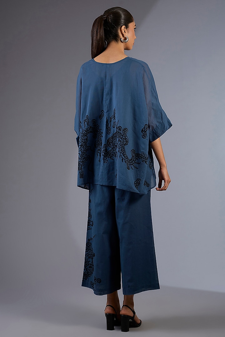 Space Blue Cotton Thread Embroidered Handloom Top by Peachoo at Pernia's Pop Up Shop