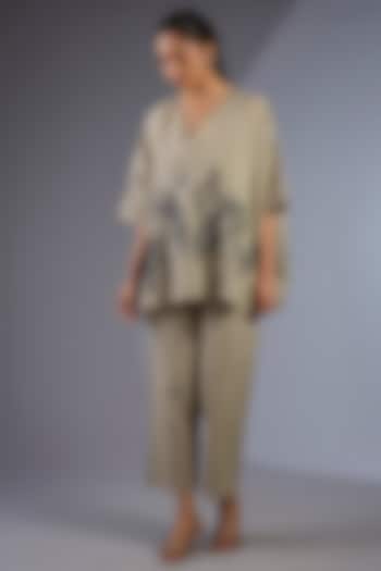 Natural Beige Cotton Thread Embroidered Handloom Top by Peachoo at Pernia's Pop Up Shop