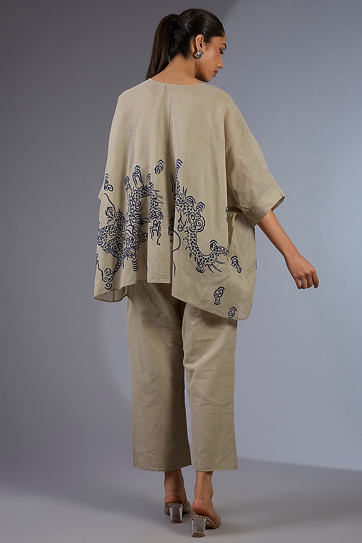 Natural Beige Cotton Thread Embroidered Handloom Top by Peachoo at Pernia's Pop Up Shop